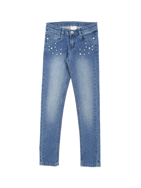 

Pantaloons Junior Girls Blue Regular Fit Mid-Rise Clean Look Embellished Jeans