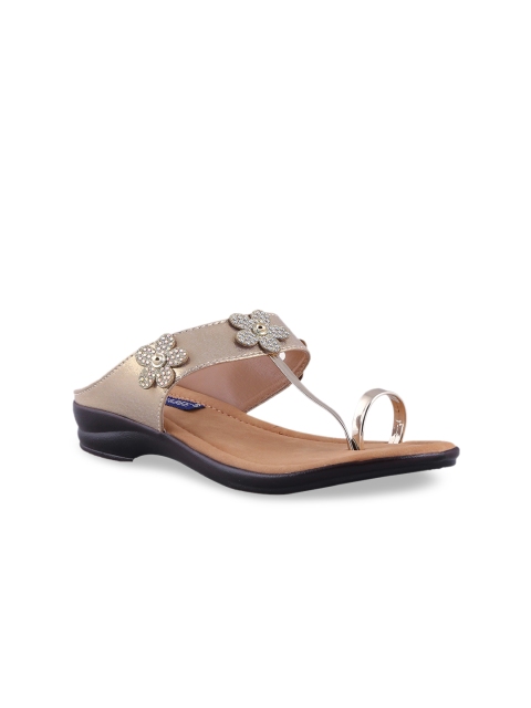 

MSC Women Gold-Toned Solid Synthetic Suede One Toe Flats