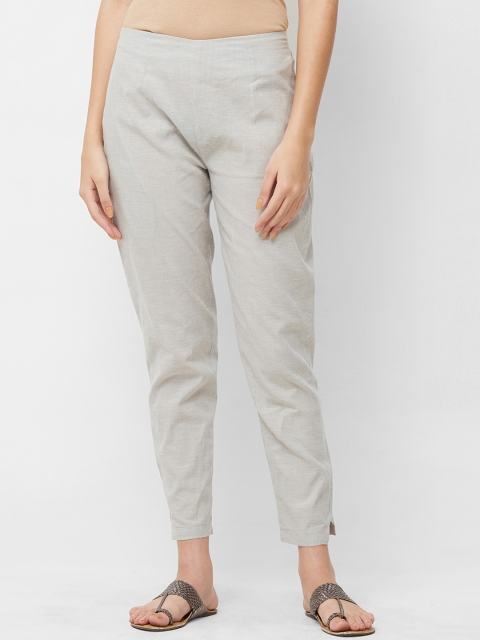 

breya Women Grey Comfort Slim Fit Solid Cigarette Trousers