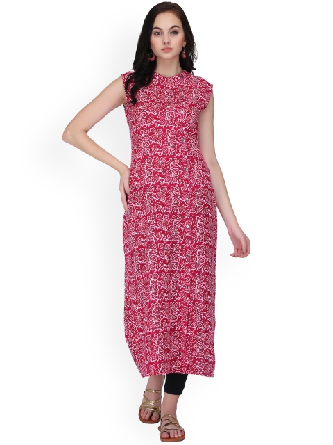 

Adizya Women Pink & White Floral Print Straight Kurta