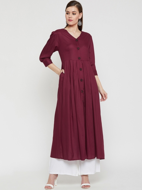 

RARE ROOTS Women Maroon Solid Anarkali Kurta