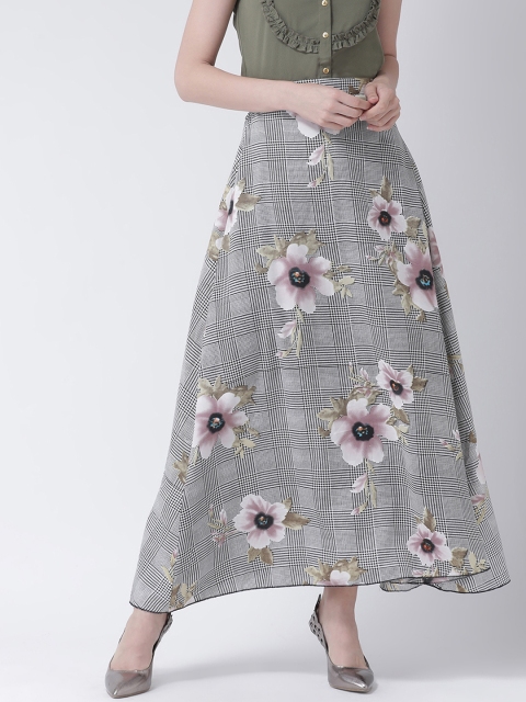 

MsFQ Women Grey Printed A-Line Skirt, Black