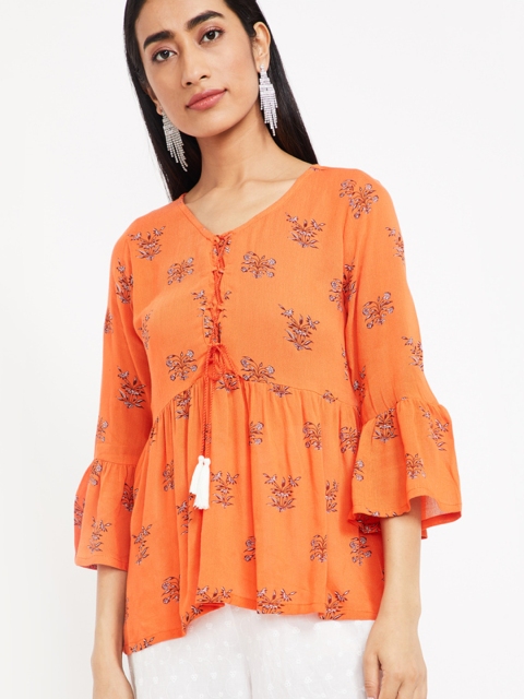 

Colour Me by Melange Women Orange Printed Peplum Top