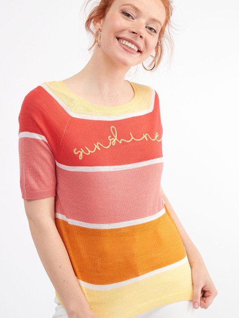 

next Women Multicoloured Colourblocked Round Neck T-shirt, Multi