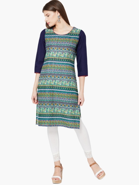 

Melange by Lifestyle Women Blue Printed Straight Kurta