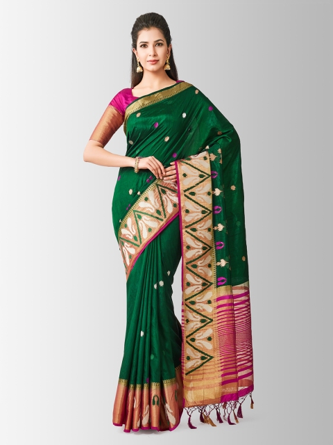

MIMOSA Green & Pink Art Silk Woven Design Kanjeevaram Saree