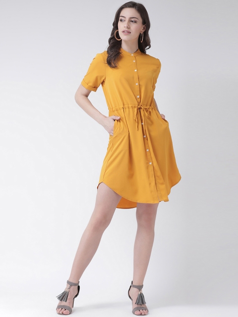 

MsFQ Women Mustard Yellow Solid Shirt Dress