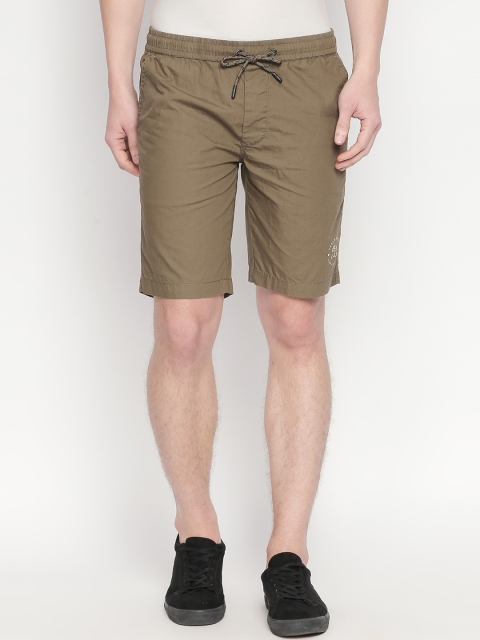 

Urban Ranger by pantaloons Men Olive Green Solid Slim Fit Regular Shorts
