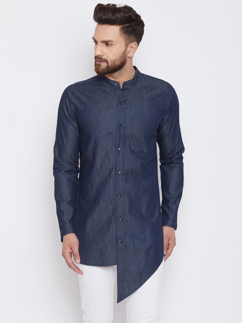 

Hypernation Men Navy Blue Solid Straight Kurta