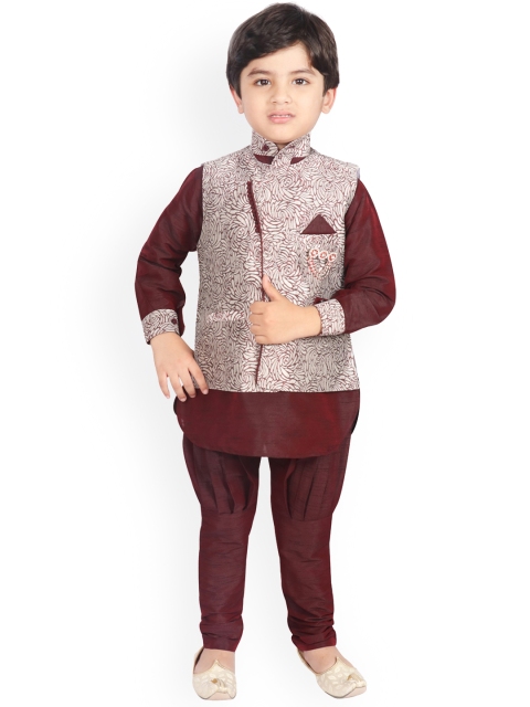 SG YUVRAJ Boys Maroon Solid Kurta with Harem Pants