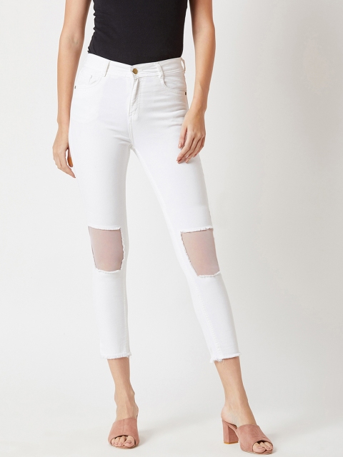 

Miss Chase Women White Regular Fit Mid-Rise Slash Knee Stretchable Jeans