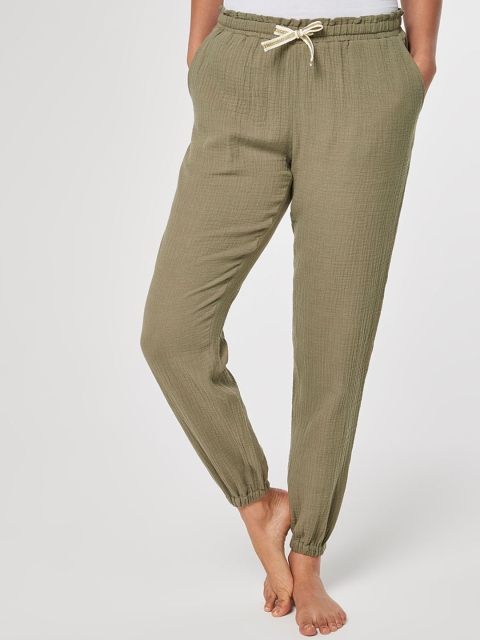 

next Women Khaki-Coloured Solid Slim-Fit Joggers