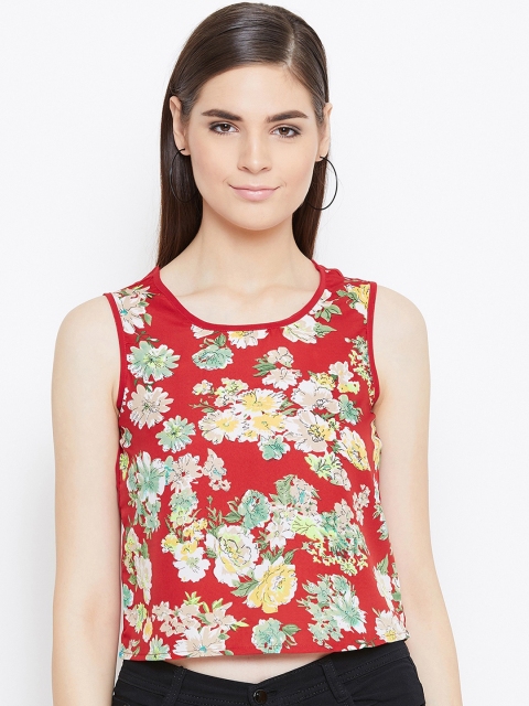 

CHROME & CORAL Women Red & Green Printed Crop Top