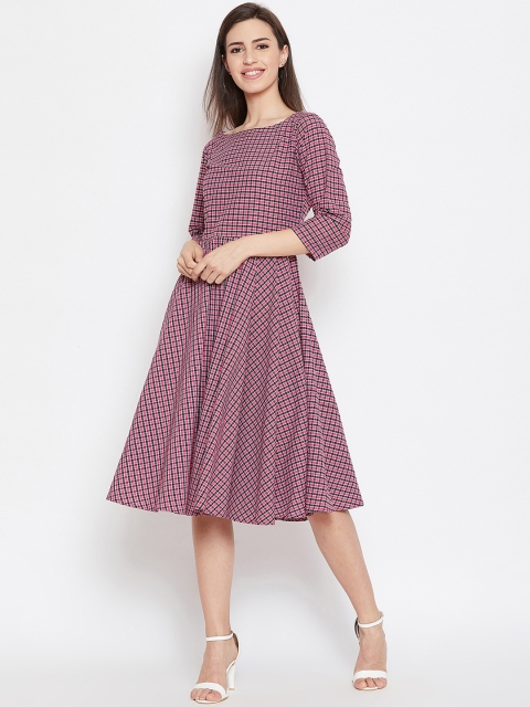 

FABNEST Women Pink & Black Checked A-Line Dress