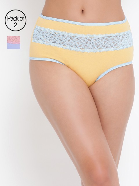 

Clovia Women Pack Of 2 Self Design Hipster Briefs COMPNC691XL, Yellow