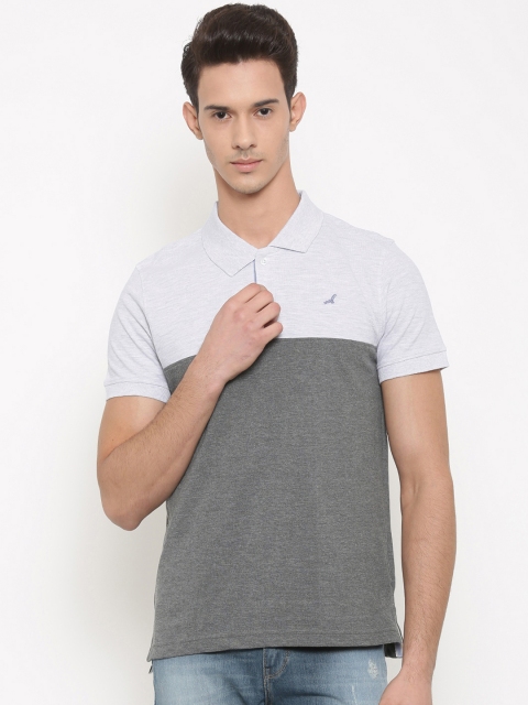 

American Crew Men Off-White & Grey Colourblocked Polo Collar T-shirt