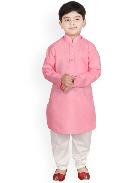 

SG YUVRAJ Boys Pink & White Solid Kurta with Trousers