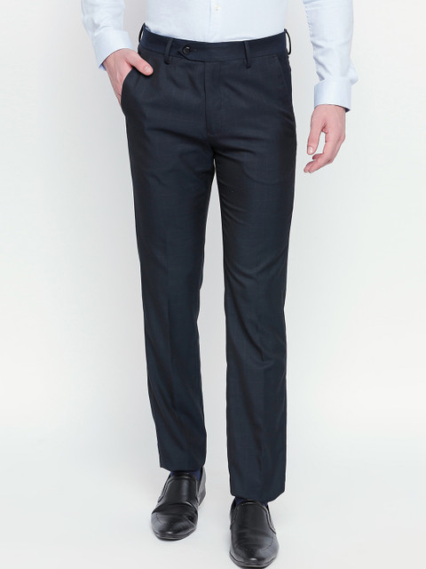 

RICHARD PARKER by Pantaloons Men Navy Blue Slim Fit Self Design Formal Trousers