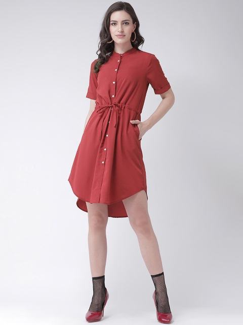 

MsFQ Women Maroon Solid Shirt Dress