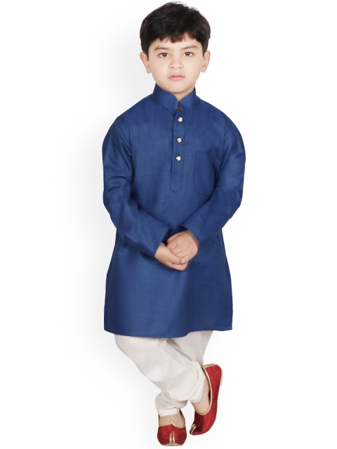 

SG YUVRAJ Boys Navy Blue & White Solid Kurta with Trousers