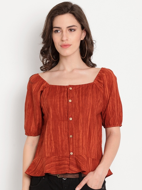 

TAG 7 Women Rust Brown Printed Top