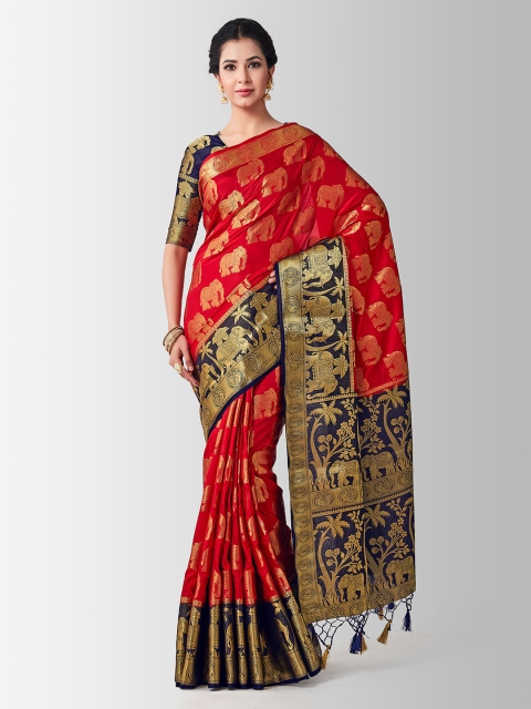 

MIMOSA Red & Blue Art Silk Woven Design Kanjeevaram Saree