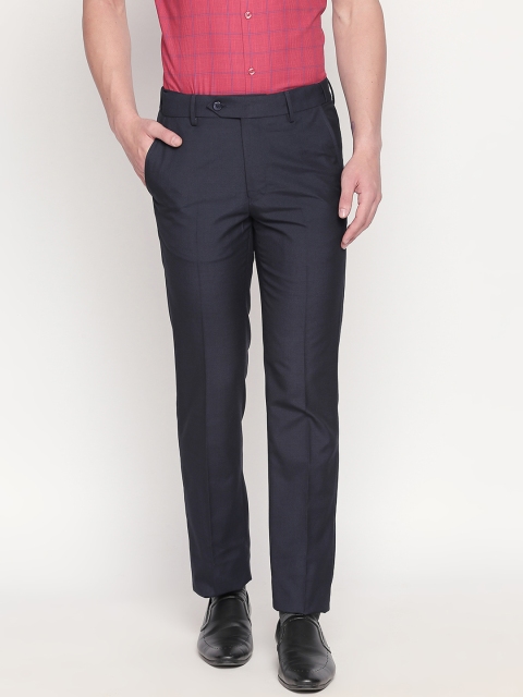 

RICHARD PARKER by Pantaloons Men Navy Blue Slim Fit Self Design Formal Trousers