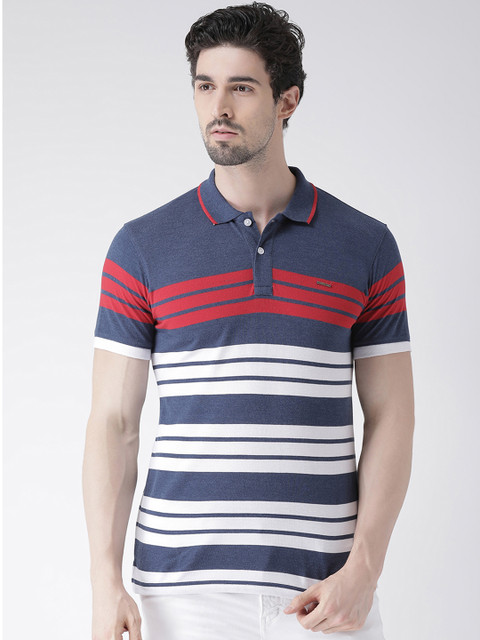 

Club York Men Blue Striped Polo Collar T-shirt