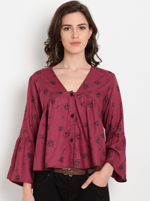 

TAG 7 Women Burgundy Printed A-Line Top