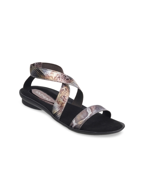 

SOLE HEAD Women Black Printed Open Toe Flats