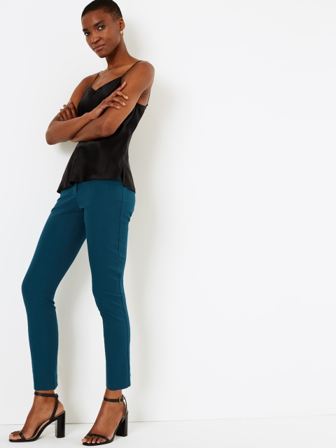 

Marks & Spencer Women Green Slim Fit Solid Regular Trousers