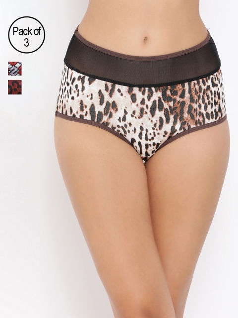 

Clovia Women Pack Of 3 Printed Hipster Briefs COMPNC660XL, Multi