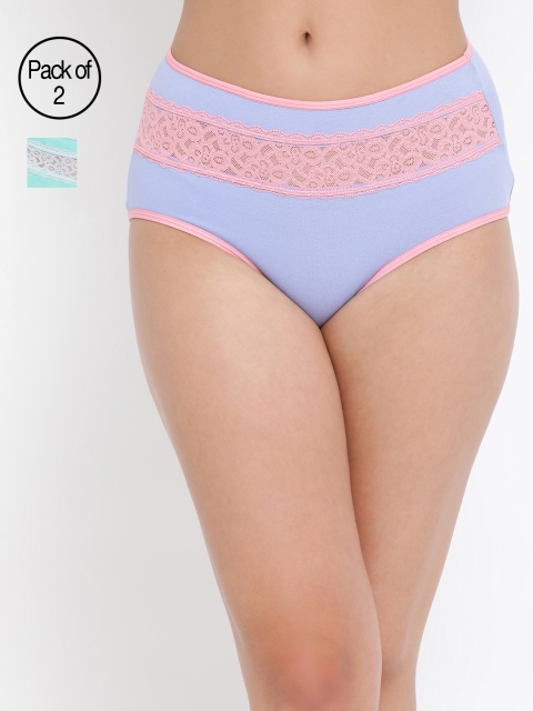 

Clovia Women Pack Of 2 Self Design Hipster Briefs COMPNC692XL, Green