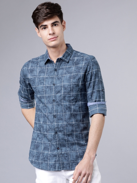 

LOCOMOTIVE Men Blue Slim Fit Checked Casual Shirt
