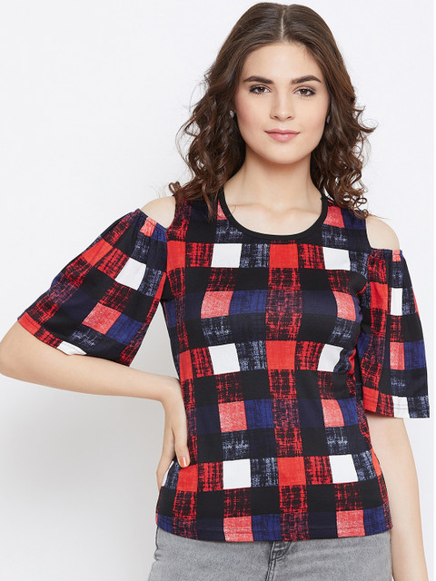 

CHROME & CORAL Women Red Checked Top
