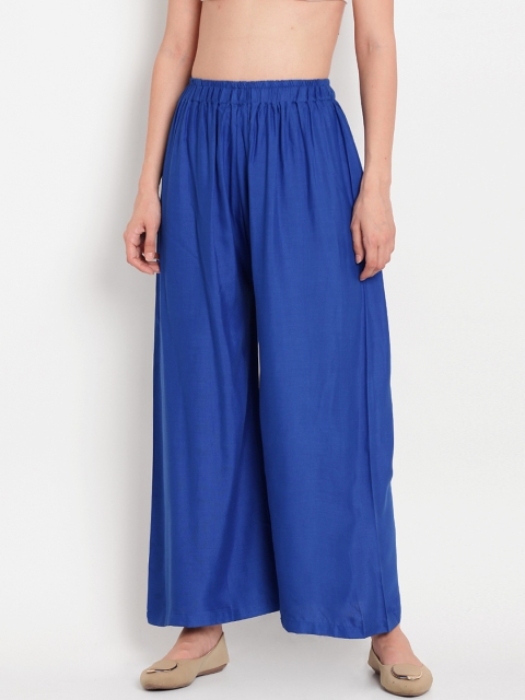 

TAG 7 Women Blue Solid Flared Palazzos