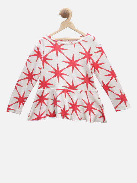 

First Kick Girls Red Printed Peplum Top