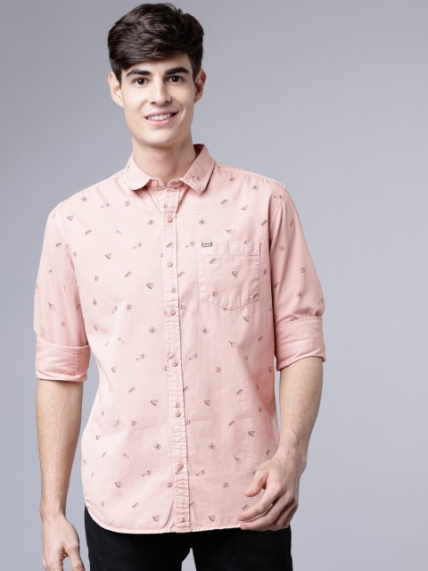 

LOCOMOTIVE Men Pink Slim Fit Printed Casual Shirt
