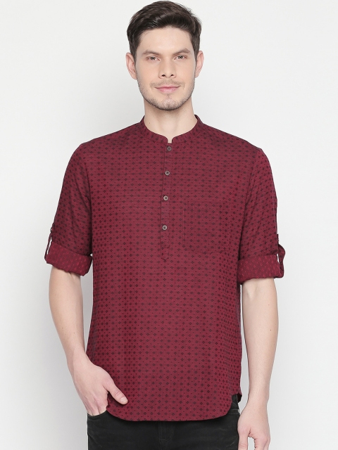 

indus route by Pantaloons Men Maroon Woven Design Straight Kurta