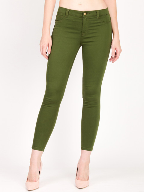 

Kotty Women Olive Green Skinny Fit High-Rise Clean Look Stretchable Jeans