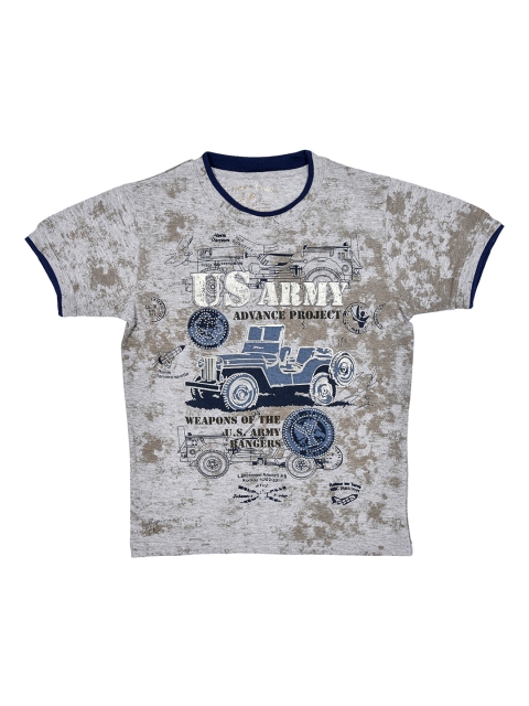 Lil Tomatoes Boys Grey Melange Printed Round Neck T-shirt