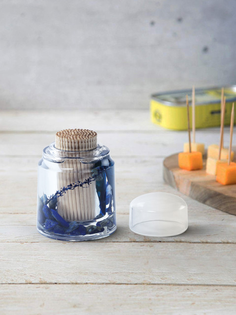 

OBSESSIONS Transparent & Blue Glass Toothpick Holder Set