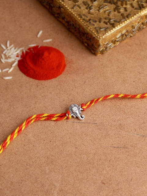 

Adorn by Nikita Ladiwala Silver-Toned Handcrafted Rakhi Bracelet