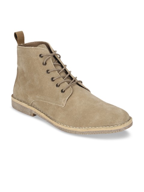 

Red Tape Men Beige Solid Leather Mid-Top Flat Boots