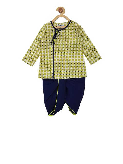 

Campana Boys Off-White & Lime Green Printed Kurta with Dhoti Pants