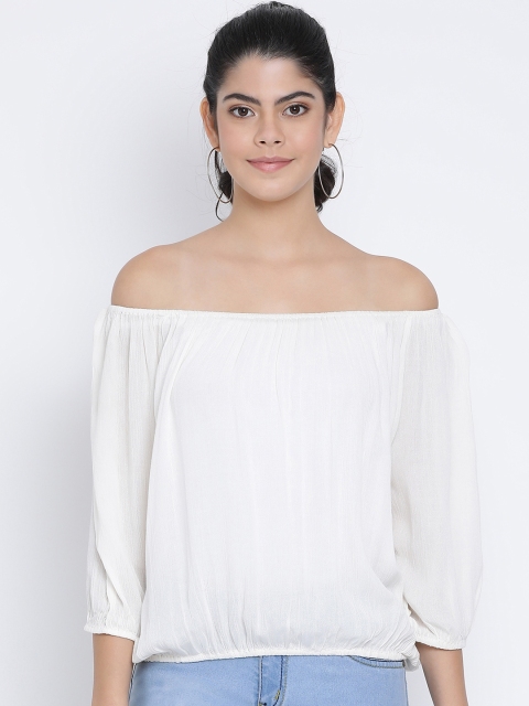 

Oxolloxo Women Off-White Solid Bardot Top
