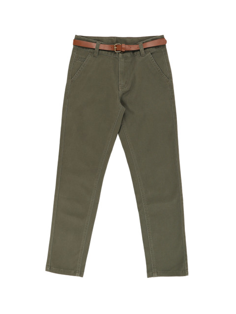 

Pantaloons Junior Boys Olive Green Regular Fit Solid Regular Trousers