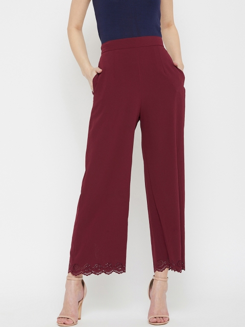 

Carlton London Women Maroon Regular Fit Solid Parallel Trousers