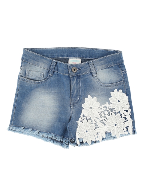

Pantaloons Junior Girls Blue Self Design Regular Fit Denim Shorts