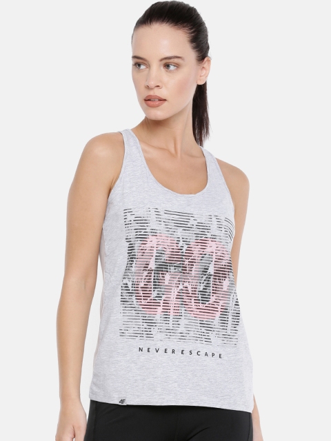

4F Women Grey Printed Scoop Neck T-shirt